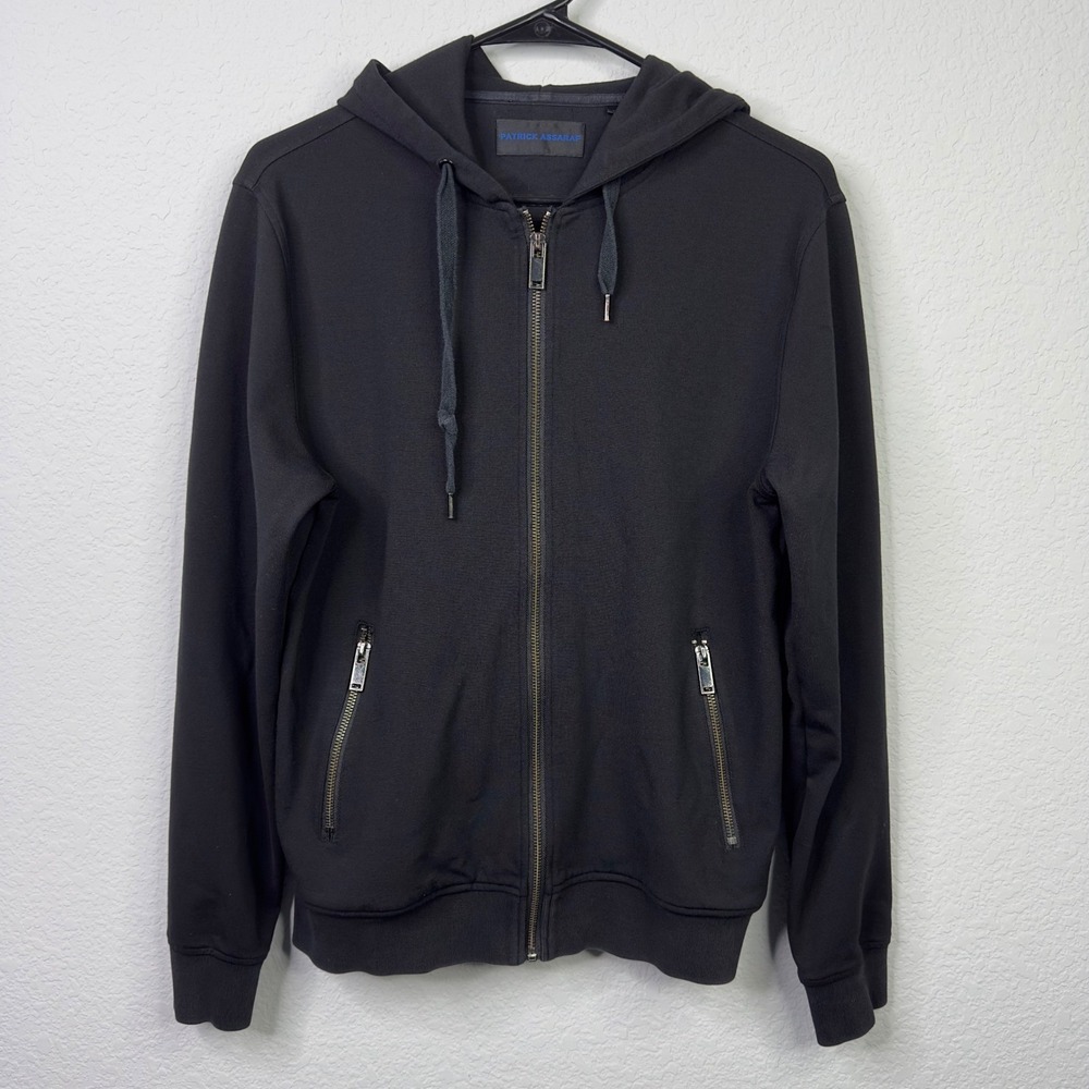 Patrick Assaraf Jacket M Black Zip Hoodie Sweatshirt Luxury‎ Athleisure Casual